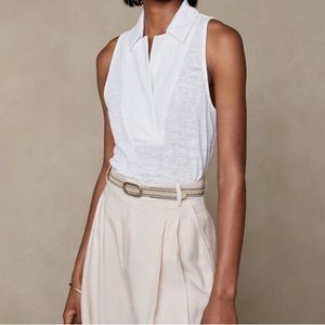 White LINEN SLEEVELESS POLO